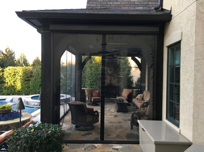 Clear Vinyl Motorized Retractable Porch Panels install in Charlotte-NC